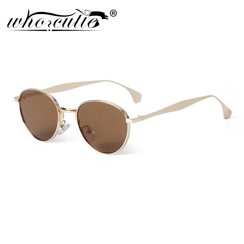 

WHO CUTIE Trend Punk Metal Sunglasses Women Men Round Retro Aviation Driving Shades Sun Glasses Brown Lens Male UV Oculos De Sol