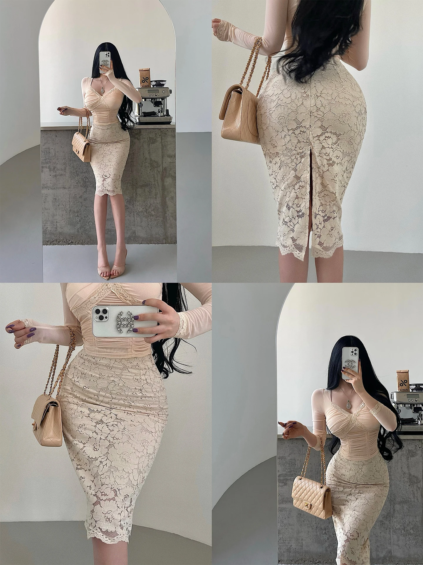 Chic High Waist Lace Half Body Skirt mid Length Back Split Pure Desire Style Sexy Design for Ladies Daily Wear Chinese Brand
