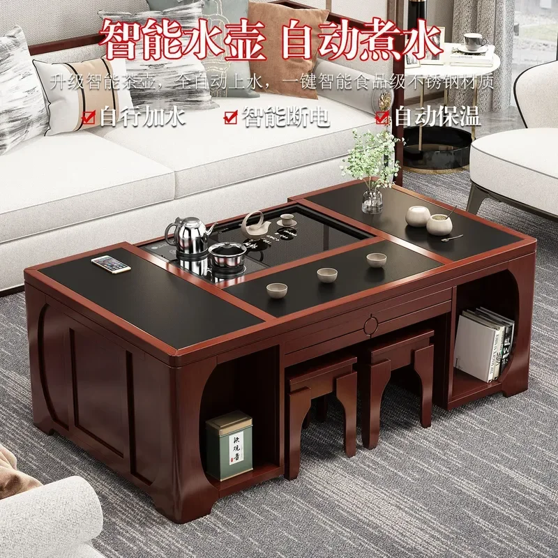 Automatic Solid Wood Intelligent Lifting Kung Fu Tea Table Simple Multi Functional Coffee Table for Home Office Integrated