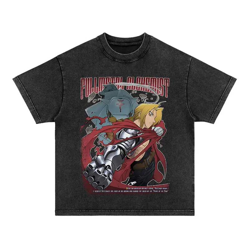 

Мужские и женские футболки с короткими рукавами и круглым вырезом Fullmetal Alchemist в стиле ретро, уличные футболки с аниме-принтом на лето 2023 г.