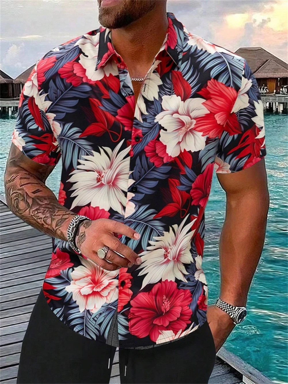 Summer Men's Shirt Coconut Tree 3D Print Casual Short Sleeve Lapel Tops Beach Casual Hawaiian Shirt Men Oversized Shirts for Men