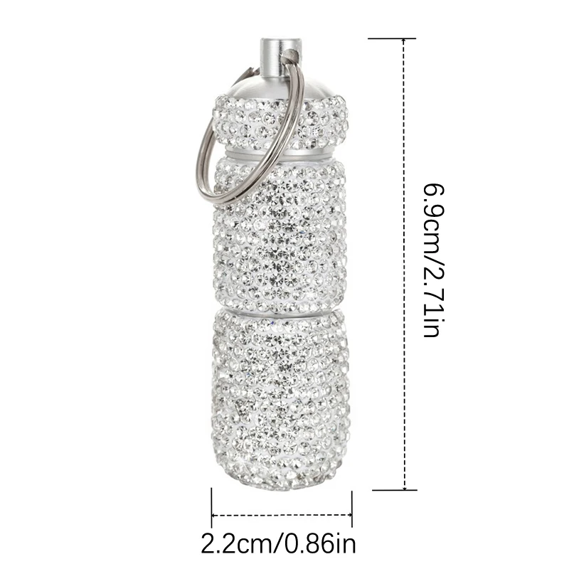 Full Rhinestone Zinc Alloy Medicine Bottle Pill Box Tablet Holder Sparkling Pill Box Mini Pill Holder Organizer