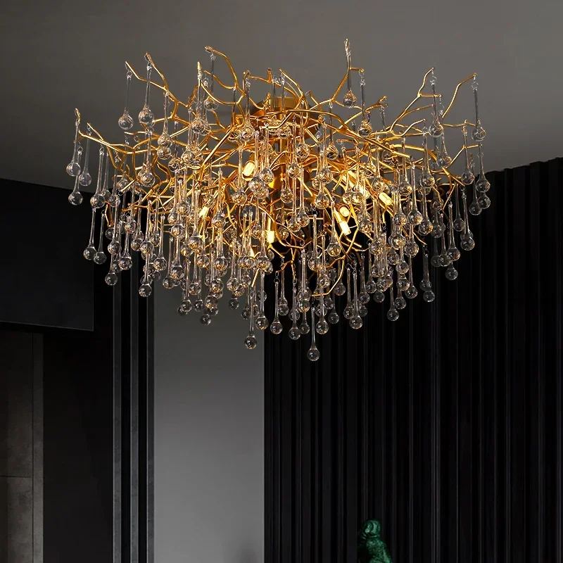 

Скандинавская роскошная золотая хрустальная светодиодная люстра для гостиной, ресторана, холла отеля, современный элегантный светильник для домашнего декора