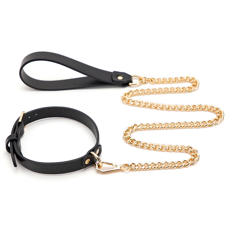 Sex Toys for Women Couples Adult Games Slave Bondage Collar Luxury Leather Neck Restraint Gold Chain Leash BDSM Erotic