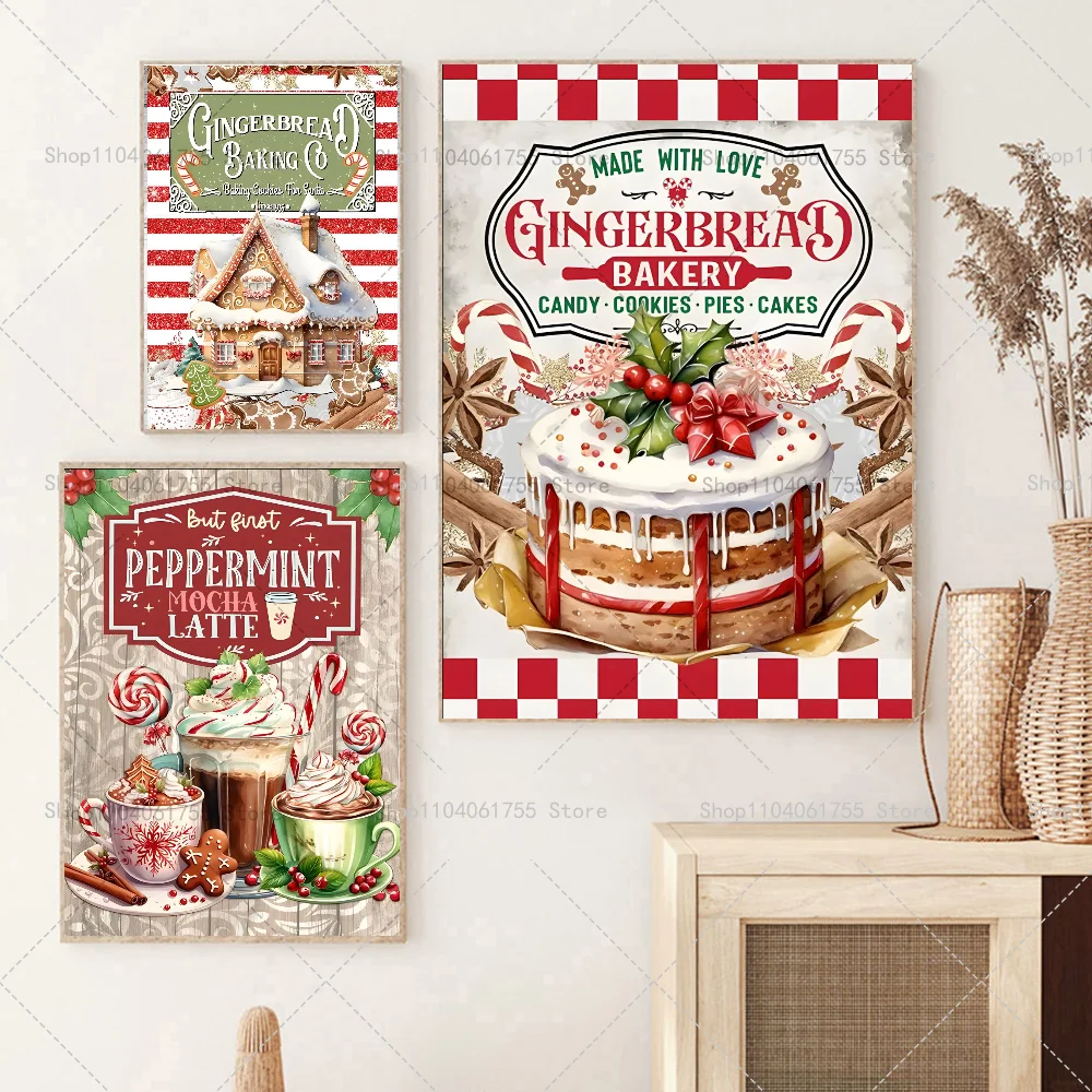 1PC Christmas Hot Chocolate Candy Gingerbread Poster Self-adhesive Art Waterproof Paper Sticker Coffee House Bar Room Wall Decor