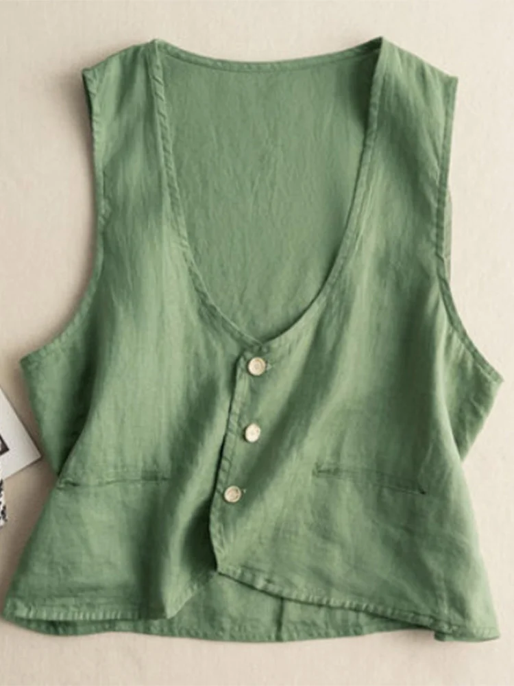 Colete de linho feminino japonês sle fino v-ne solto retro algodão linho jaet outerwear confortável respirável verão topo