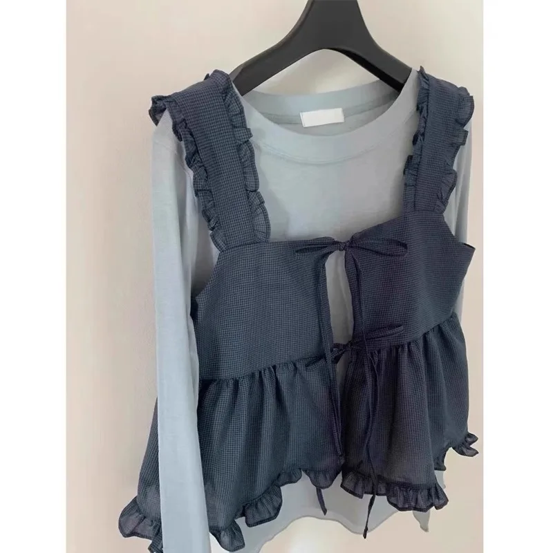 

Sweet Sle, повседневный осенний новый корейский комплект из двух предметов в стиле драмы, женский модный топ с деревянными рюшами и боты