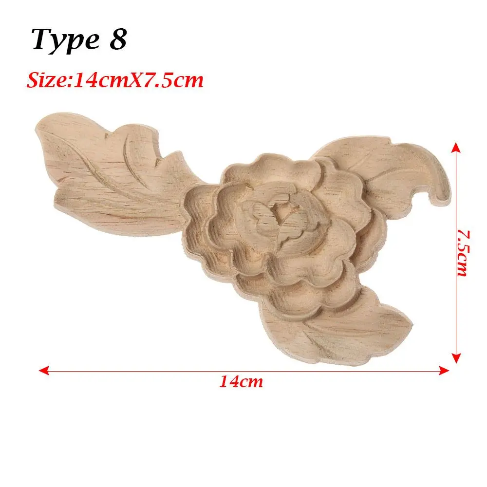 

Unpainted Door Adornment Furniture Ornament Corner Appliques Woodcarving Rose Flower Floral Carved Wooden Crafts