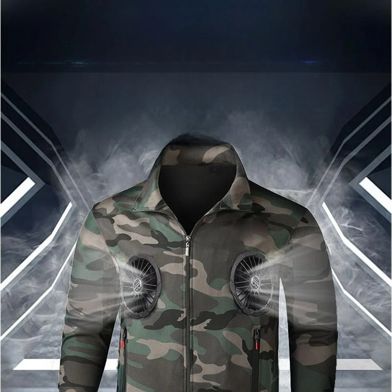 

Camouflage Workwear Jaet with Four Fans Cooling Welding PU PVC Cosite Fabric Summer Work orm Long Sve Zipper