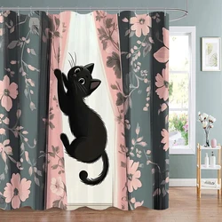 Cartoon Funny Black Cat Shower Curtain, Bathroom Decorative Shower Curtain, Waterproof Shower Curtain with Hooks