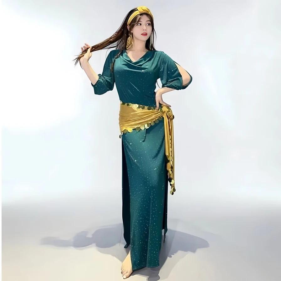 Women Belly Dance Coins Costume Baladi Saidi Dress Girls Training