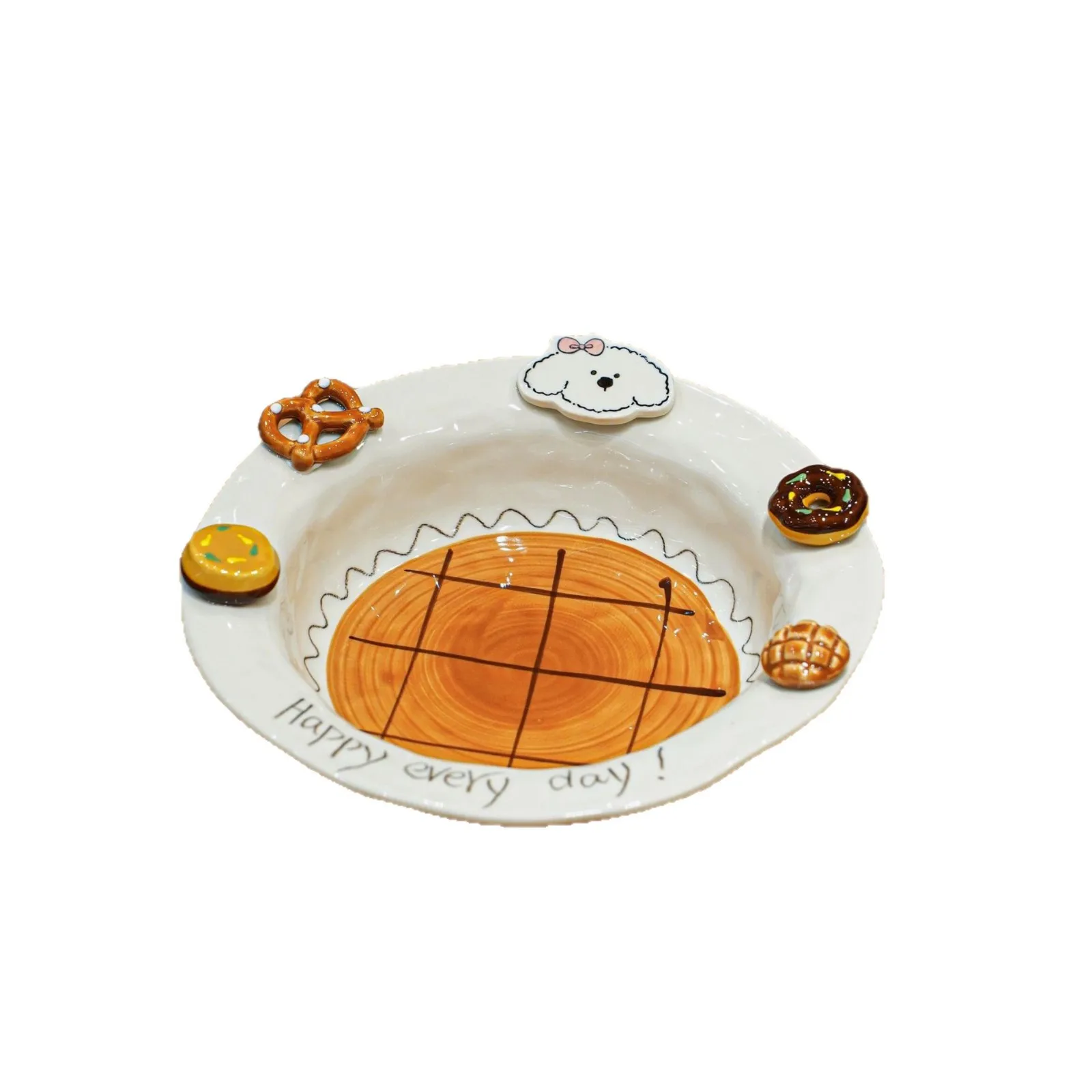 Cute Caramel Puppy Underglaze Ceramic Tableware, Western Design Bowls, Dinner Plates and Divided Compartment Plates for Home