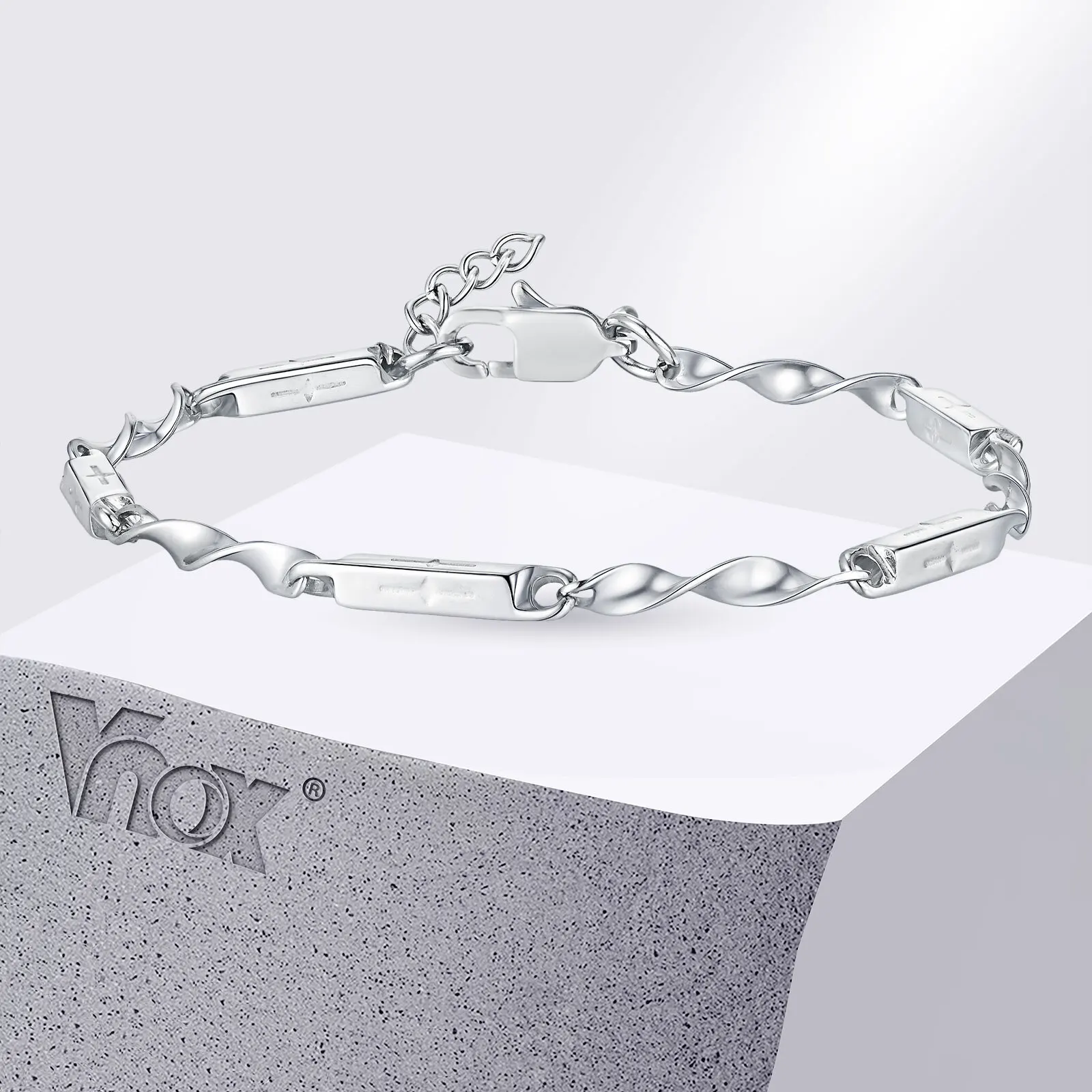 Vnox Stainless Steel Mobius Cross Bamboo Bracelet for Men, Adjustable Tube Chain, Minimalist Unisex Jewelry Anniversary Gift New