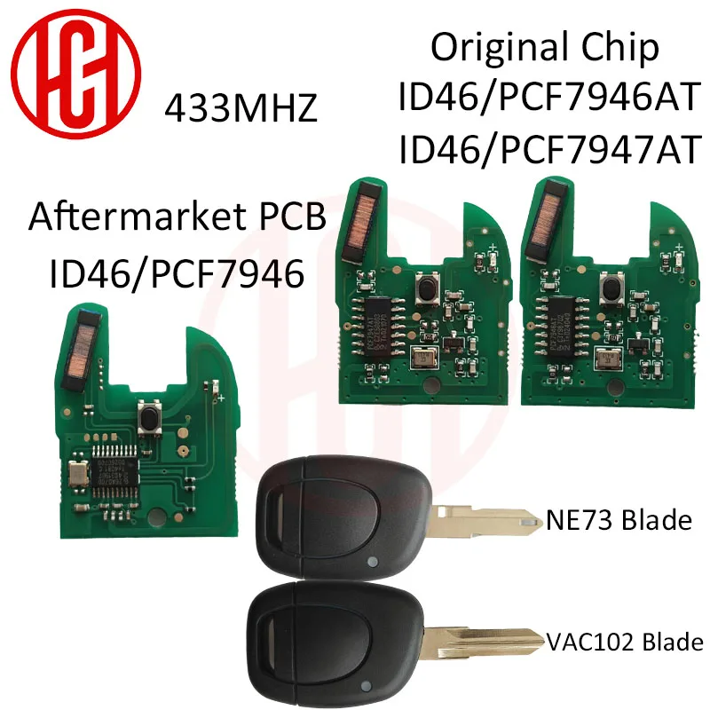 433Mhz ID46 OEM Chip PCF7946AT PCF7947AT Afternarket PCF7946 Remote Car Key for Renault Twingo Clio Kangoo Master