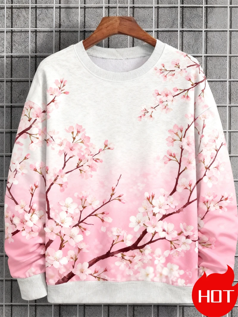 ﻿Cherry Blossom Pattern 3D Print Sweatshirts New Casual O-Neck Hoodies Streetwear Y2k Pullover Harajuku Tops Woman Clothing