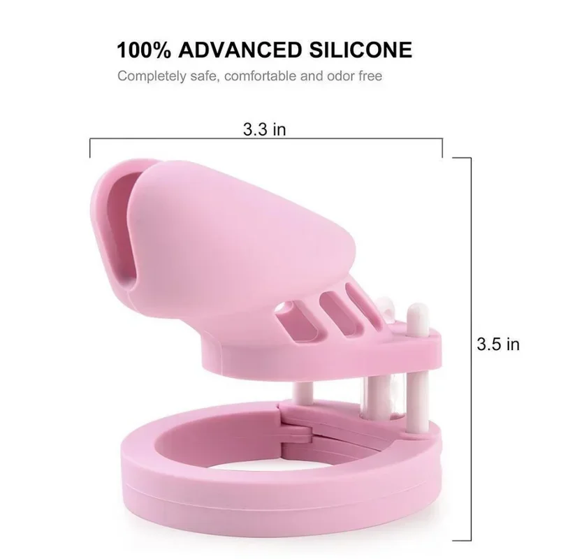 Pink Soft Silicone Male Chastity Cage Device Gimp Small/Large Lockable Ring Sex Toys with 5 Cock Ring Penis Sleeve for Men BDSM