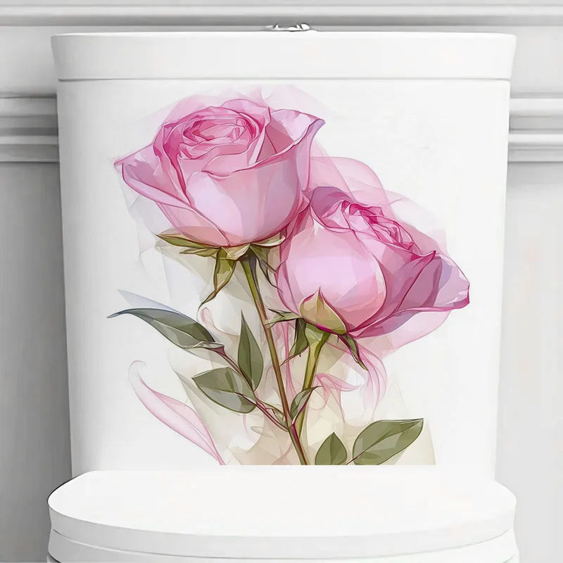 Beatiful Pink Roses Self-Adhesive Stickers, Bedroom Entryway Living Room Porch Home Decoration Wall Stickers