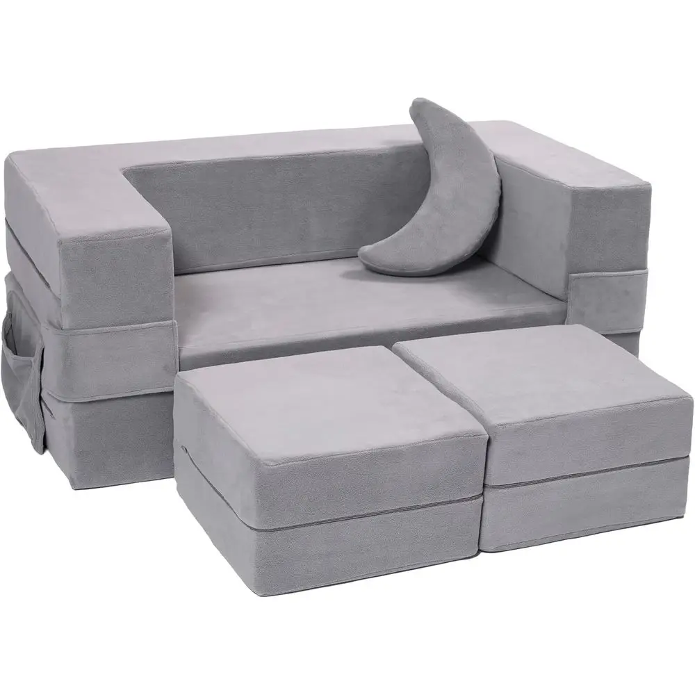 

Modular Kids Sofa,Toddler Couch Foam Armchair for Kids, Children Convertible Plush Sofa Play Set,Fold Out SofaBed(Grey)