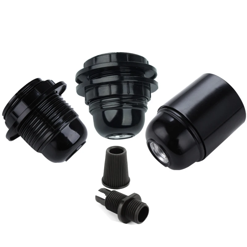 E27 Bakelite Lamp Socket Black Plastic Lamp Holder Threaded Edison Lamp Base Bulb Holder E27 Fittings With Lampshade Rings