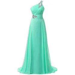 Frauen Eine Schulter Chiffon Kristall Brautjungfer Kleid Lange Elegante Chic Formale Hochzeit Robe Abendkleid Abend Foto Elbise