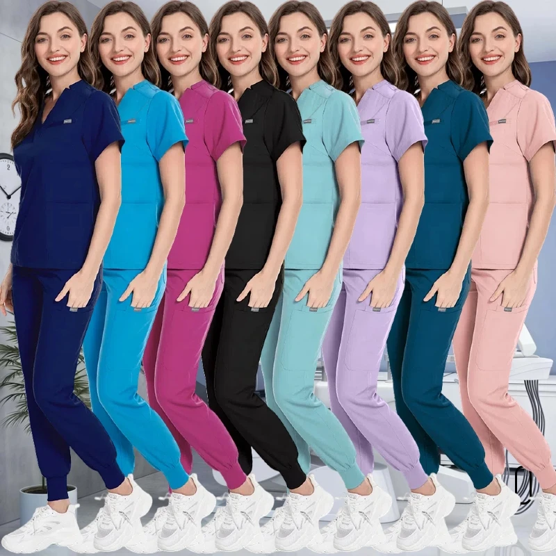 

Разноцветные скрабы, униформа, топы с короткими рукавами + брюки, униформа для кормления, женский зоомагазин, скраб для врача, медицинская хирургия, спецодежда, набор скрабов