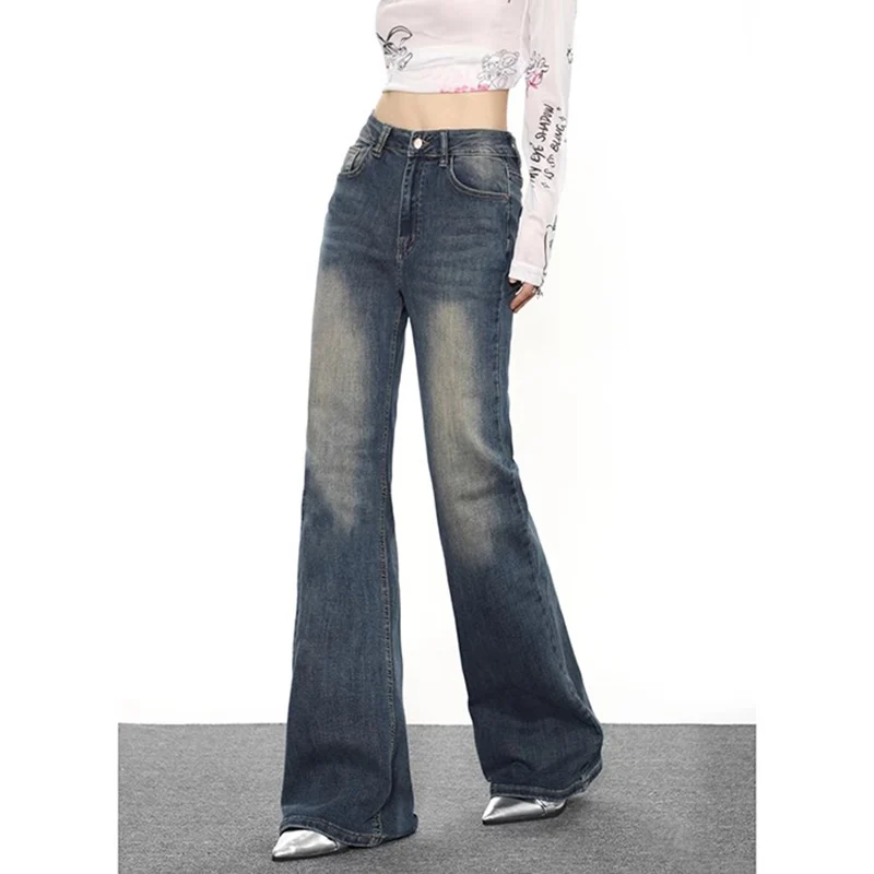 

WCFCX STUDIO Women High Waisted Casual Flare Jeans Y2K Vintage Streetwear Wide Leg Pants Fashion Chic Flare Denim Pants