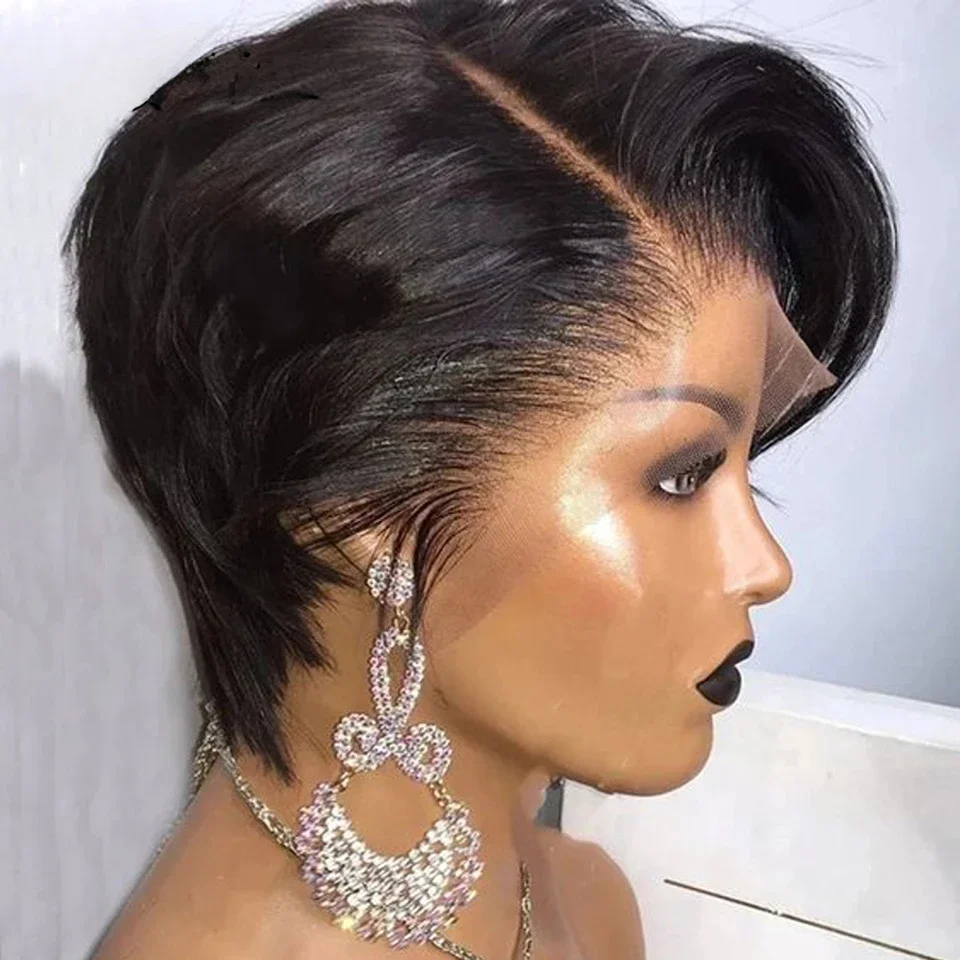 Pixie Cut Wigs Human Hair 13X1 Lace Front Wigs Human Hair Short Bob Wigs Straight For Black Women Pre Plucked With Baby Hair