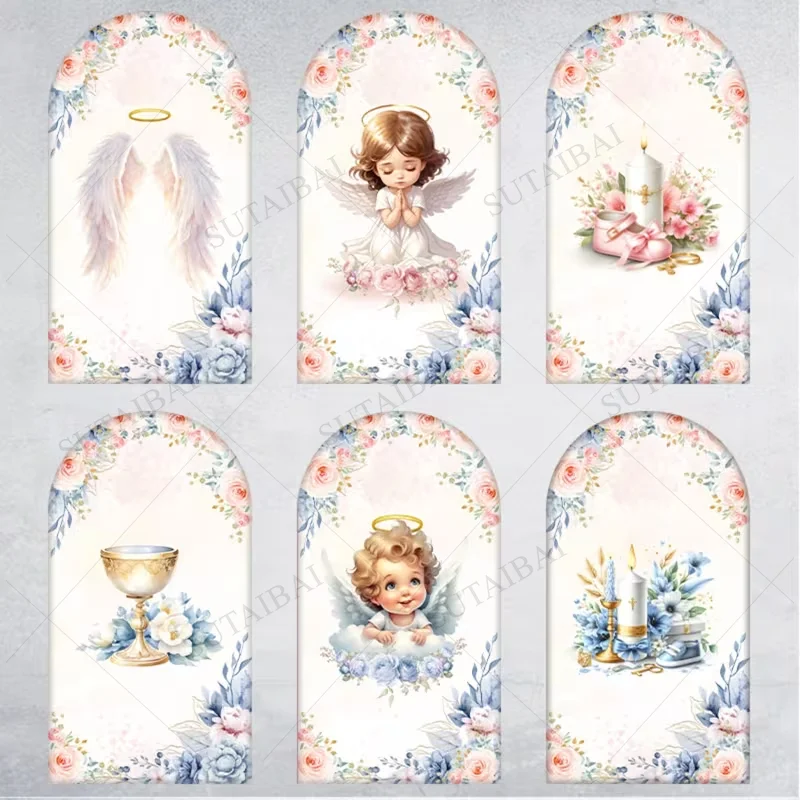 Flowers God Bless Arch Cover Backdrops Girls First Holy Communion Party Arched Wall Banner Bible Baby Shower Background