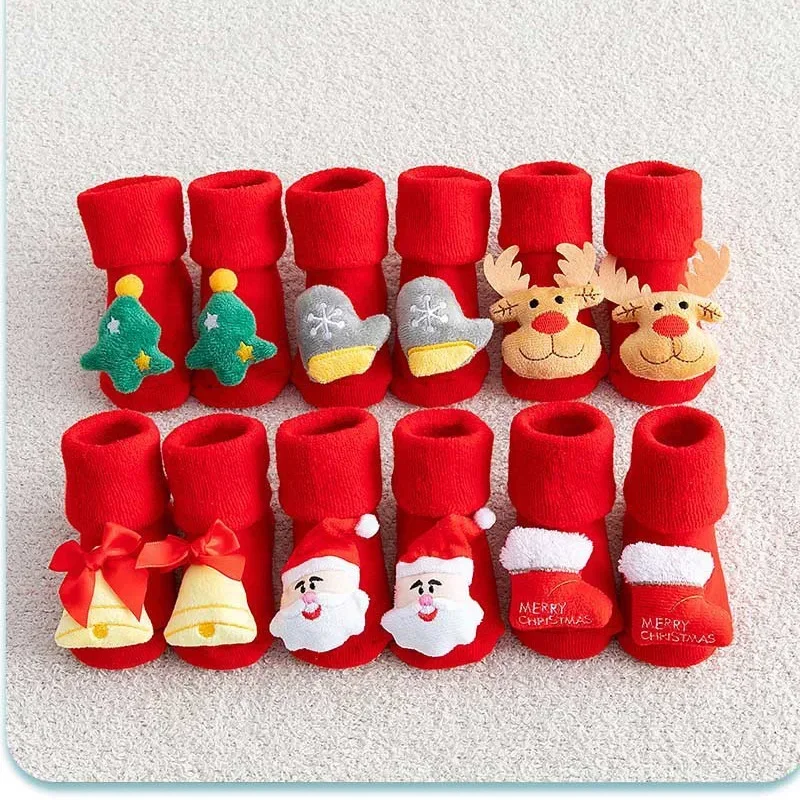 New Kids Christmas Cartoon Socks Girls Boys Non-slip Cotton Toddlers Socks Newborns Infants Short Socks Clothing Accessories