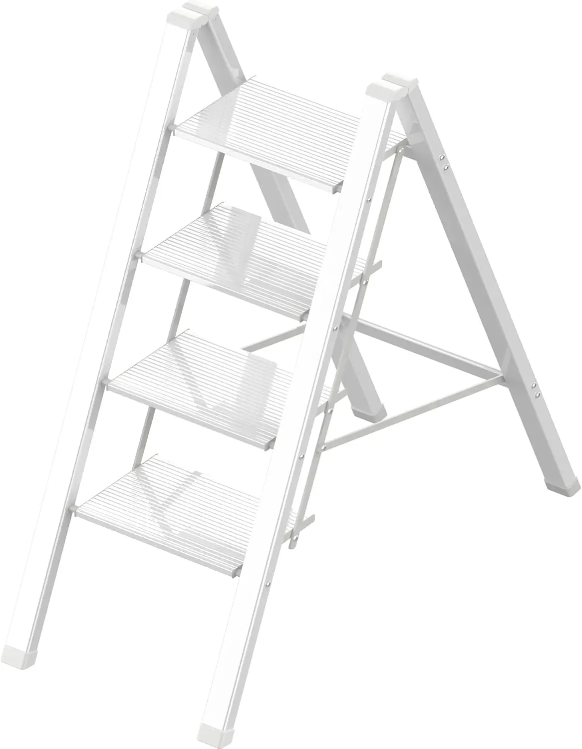 

4 Step Ladder, Portable Folding Lightweight Step Ladder with Anti-Slip Pedal, Aluminum Indoor Ladder for Closet, Kitchen, 330lbs - White