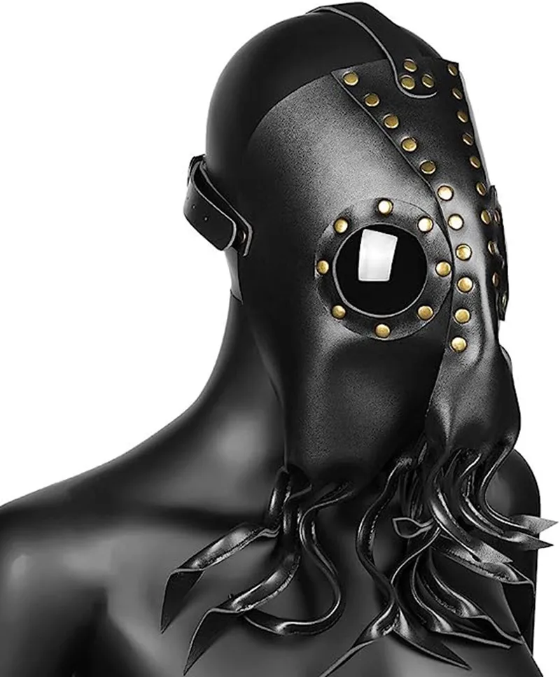 SteamPunk Black Mask PU leather Cosplay Halloween Punk Costume Prop Party Carnival Full Head for Adults Ball Attire Mask