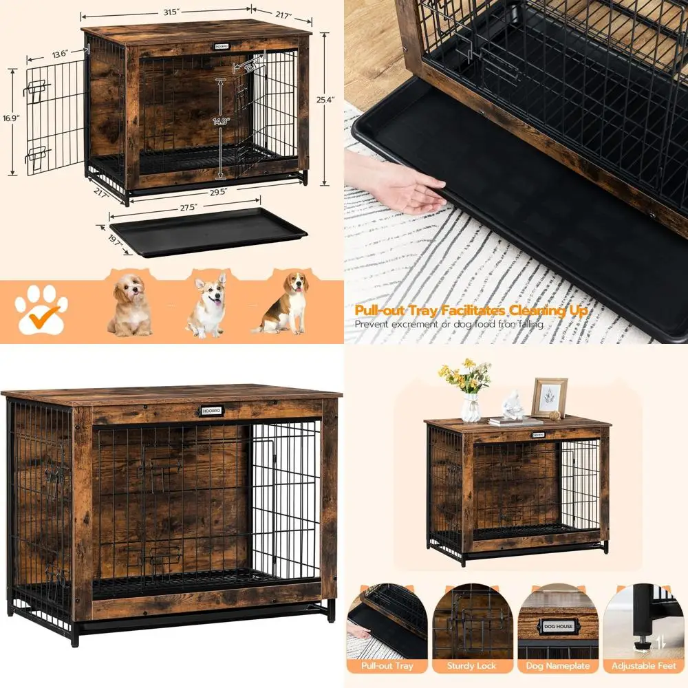 

Мебель для ящика для собак, интерьер для питомника для собак среднего размера 32,5 дюйма, деревянная клетка с выдвижным подносом, боковой столик для дома для домашних животных с двойными дверями для M