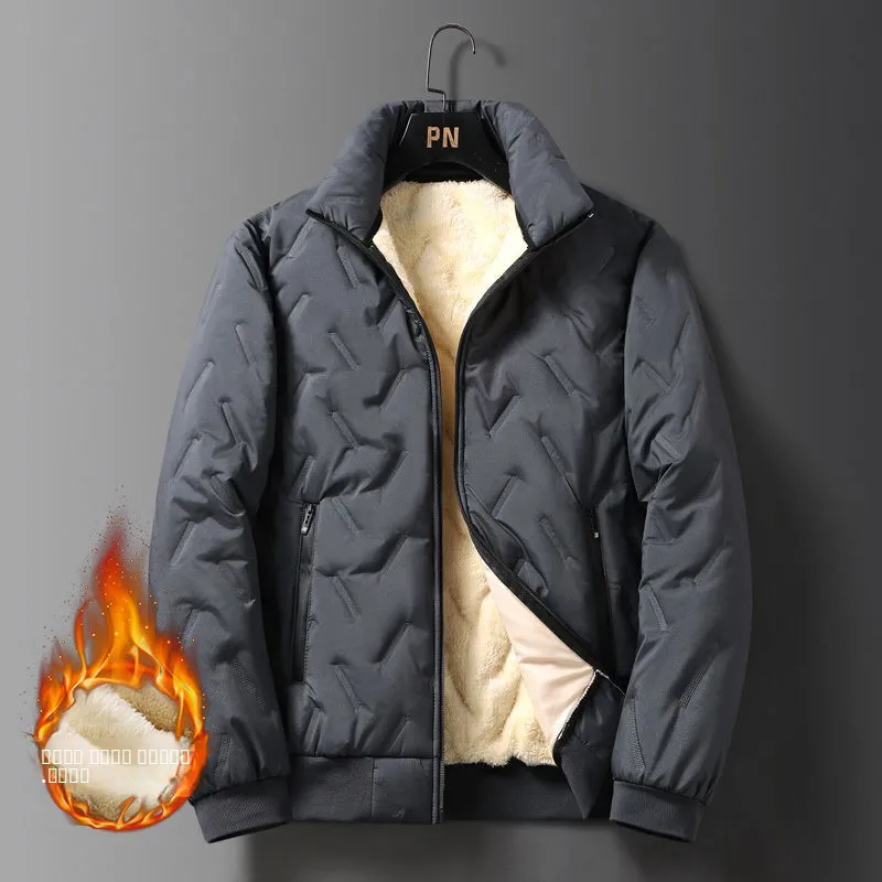 

Men's Workwear Fce Lined Cotton Jaet Stand Collar Windproof Warmth Autumn Winter Thiened Zipper Closure Color