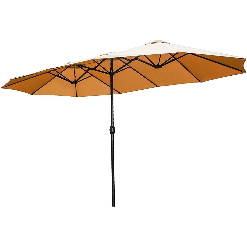 

Double-Sided Market Patio Outdoor Umbrella, 15 Feet Garden Aluminum Umbrella Twin Sun Canopy Umbrella with Crank