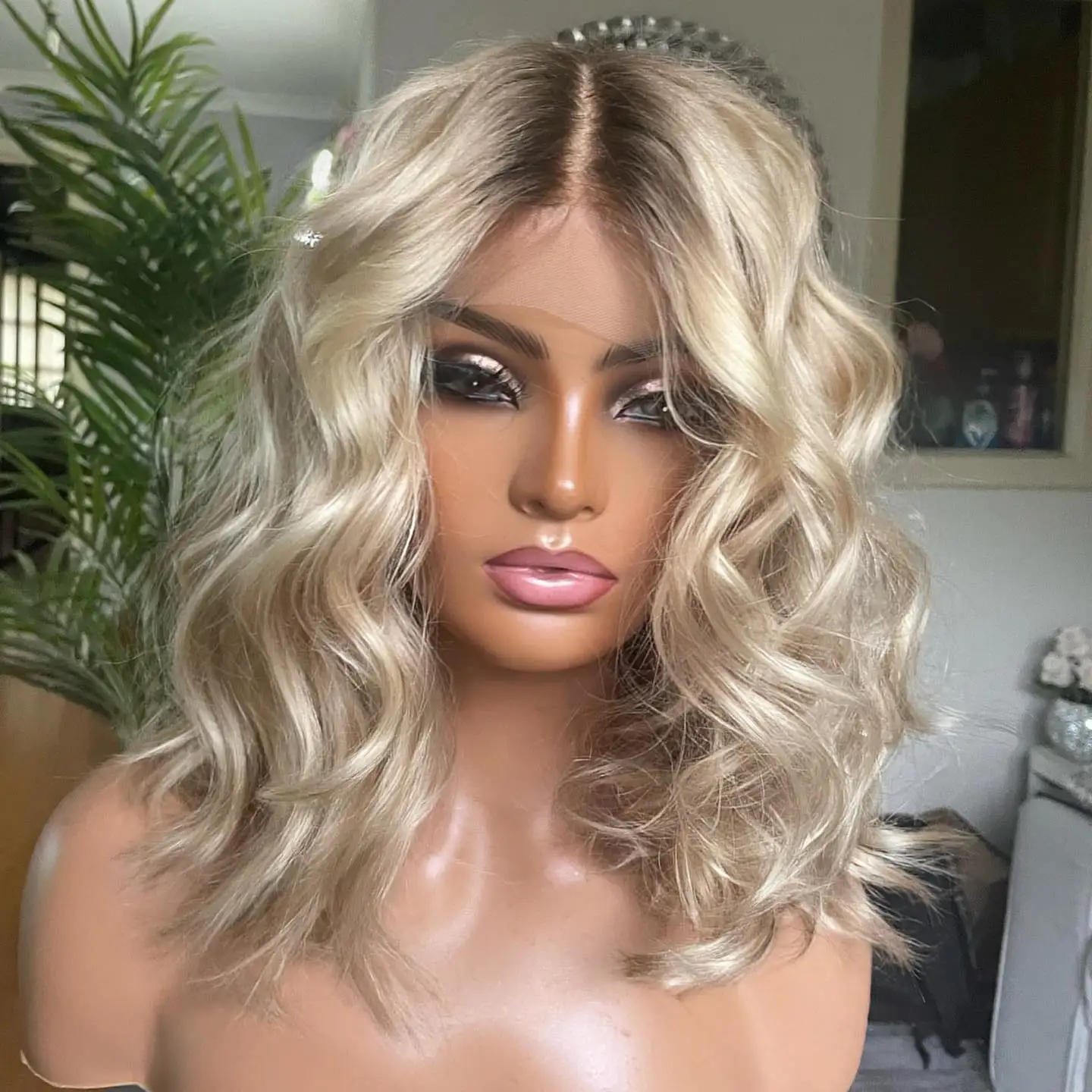 

Natural Water Wave Ombre Blonde Lace Front Bob Wig Pre Plucked Hairline Heat Resistant Synthetic Wigs Daily Party Cosplay hair