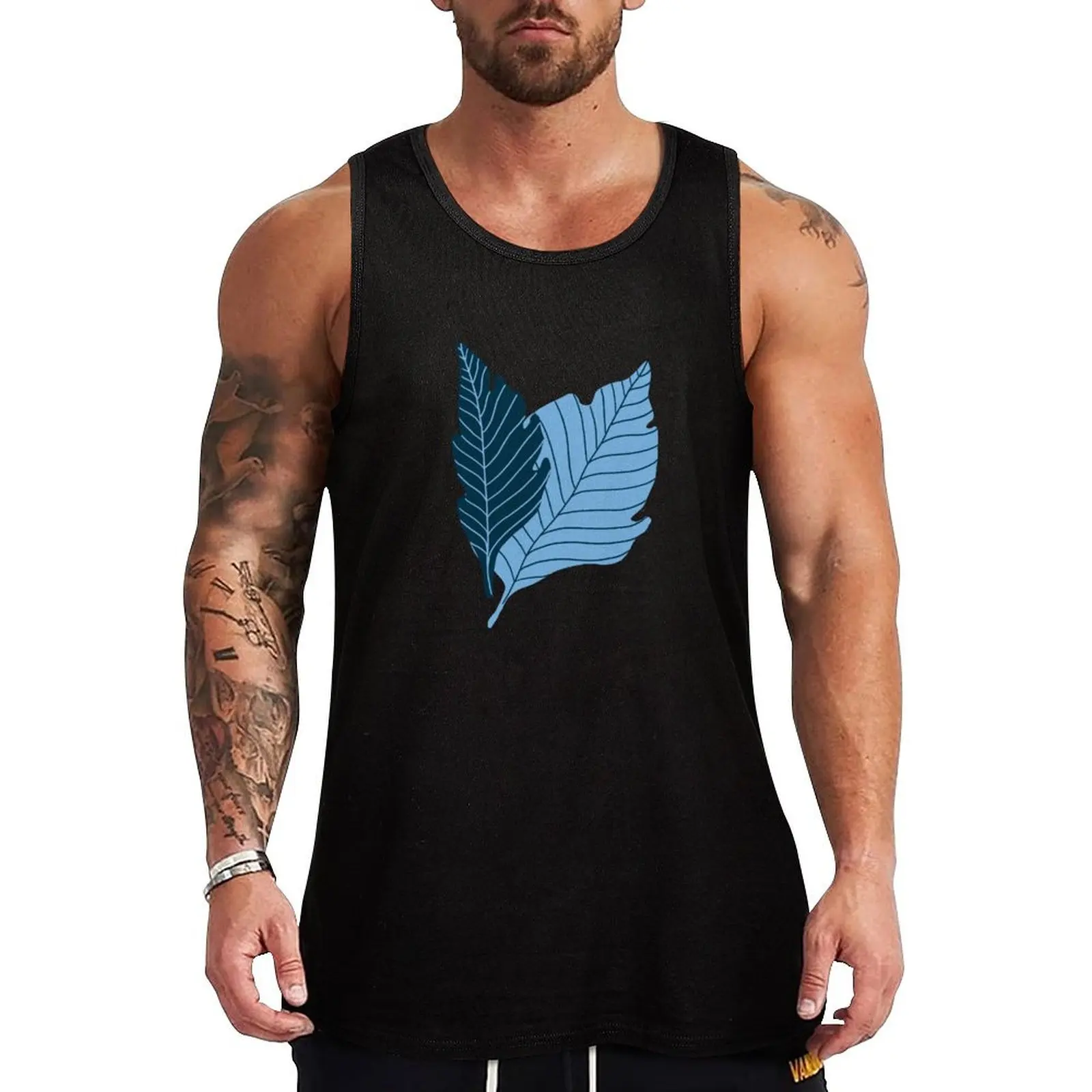 Tropical Leaves - Azure Tank Top Sleeveless top T-shirt men t-shirt Men's anime gym