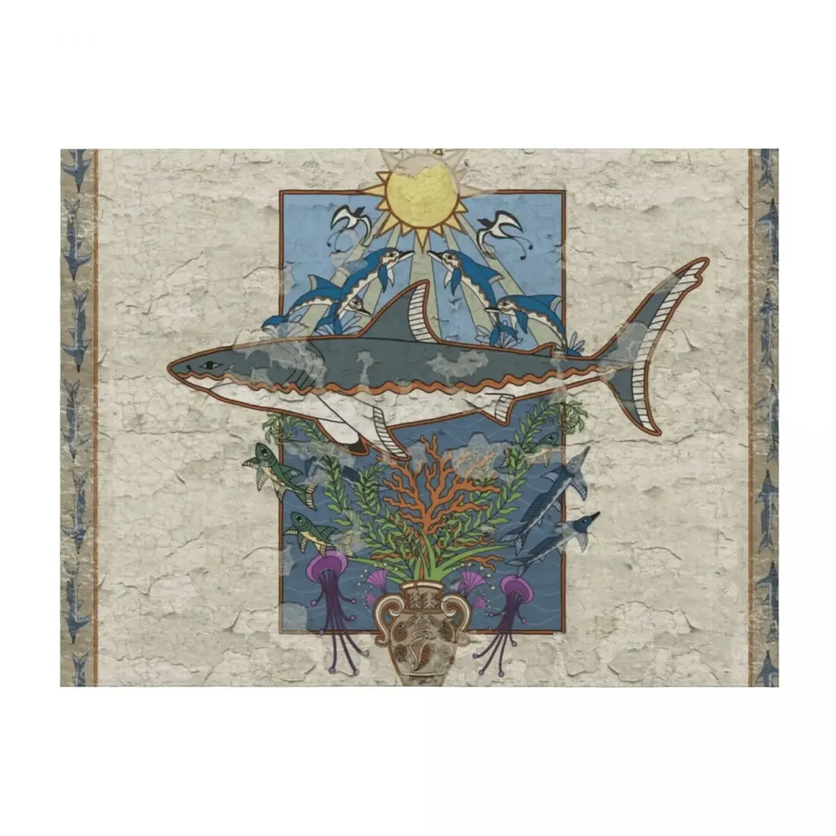 

Great White Guardian - Minoan Fresco Throw Blanket Tourist Flannel valentine gift ideas Multi-Purpose Blankets