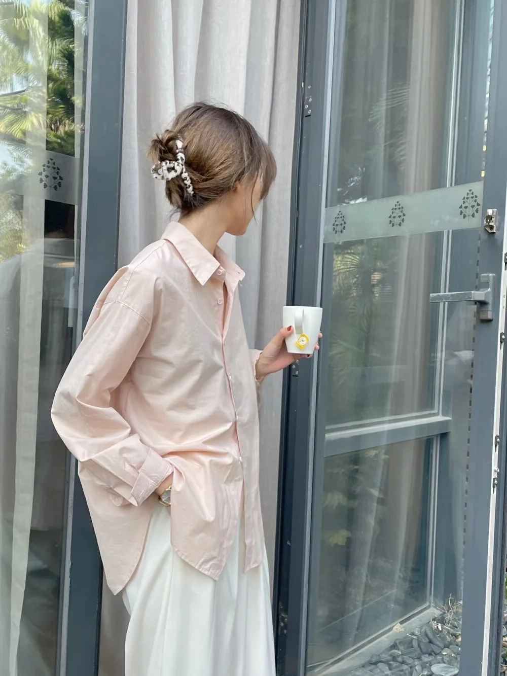 Top in Cotone da Donna, Ampio e Versatile, Semplice e Alla Moda, con Colletto Francese e Maniche Lunghe