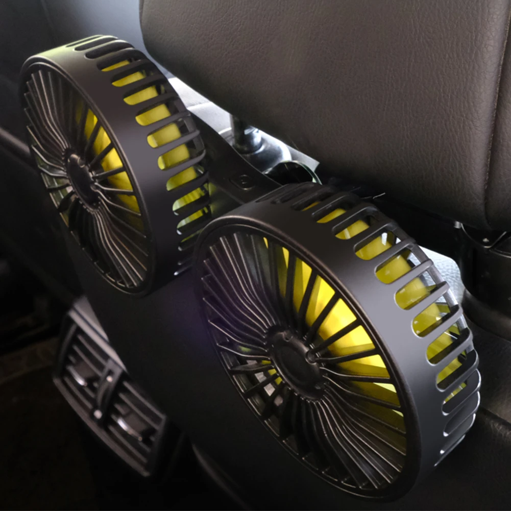 USB Auto Rear Seat Fan Portable Air Conditioner Car Rear Dual Head Car Fan Large Wind Power 3 Speed Adjustable Seat Fan