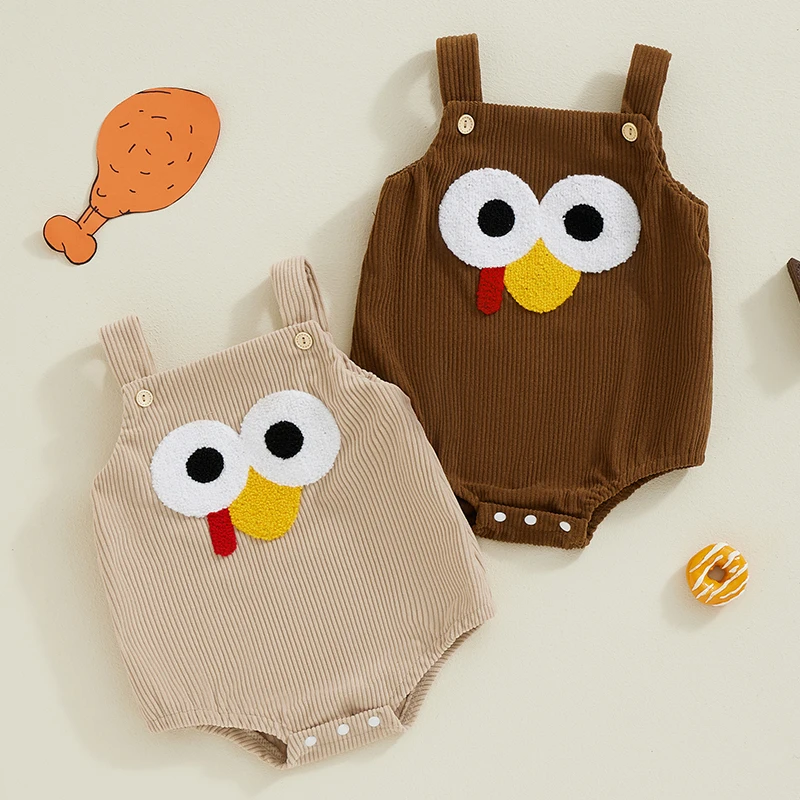 

Suefunskry Infant Baby Boy Girl Thanksgiving Romper Sleeveless Square Neck Turkey Embroidery Straps Casual Bodysuits Overalls