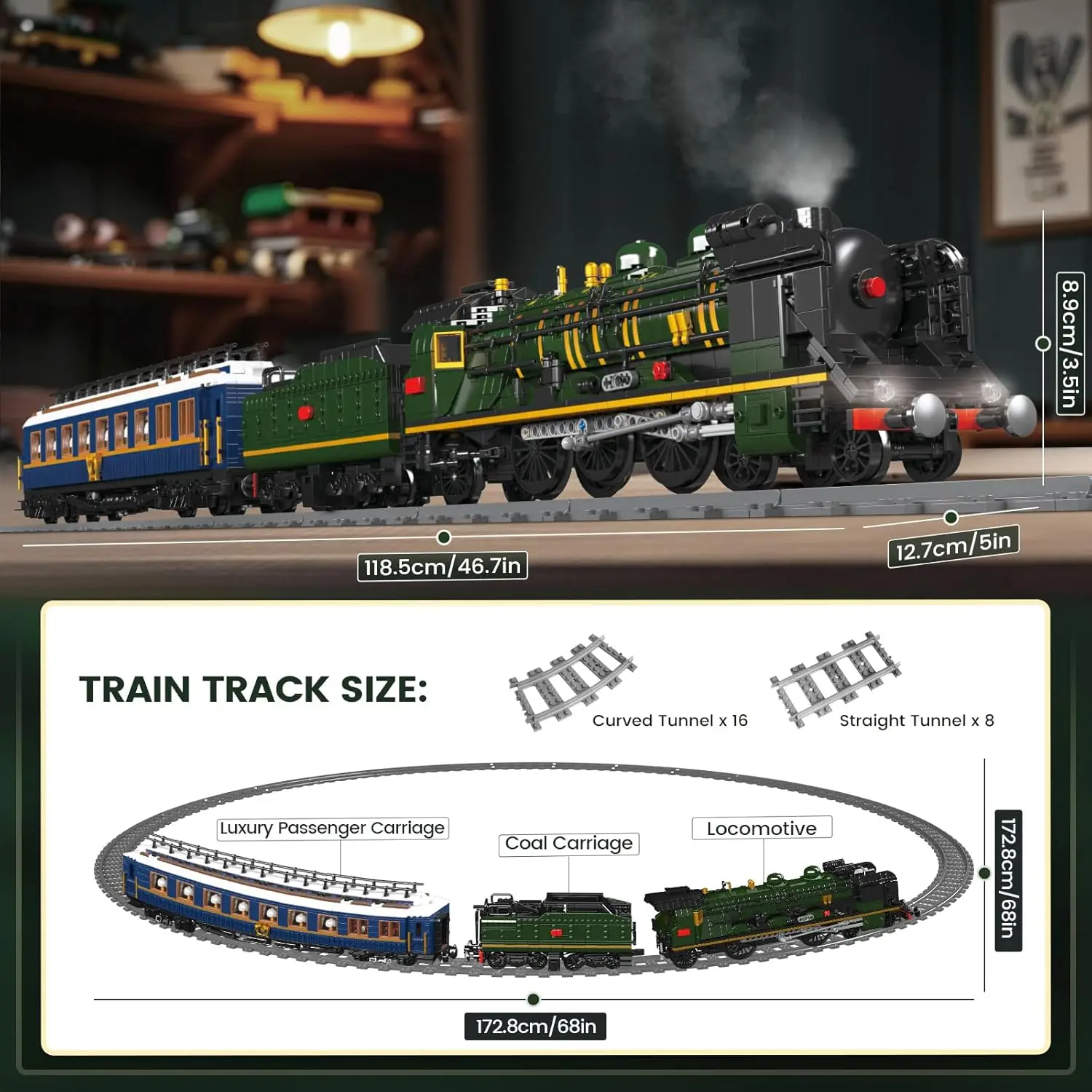 MOULD KING 12025 Steam Train Building Blocks Set Locomotive SNCF 231 Orient Express Remote Control Railway Train with LED