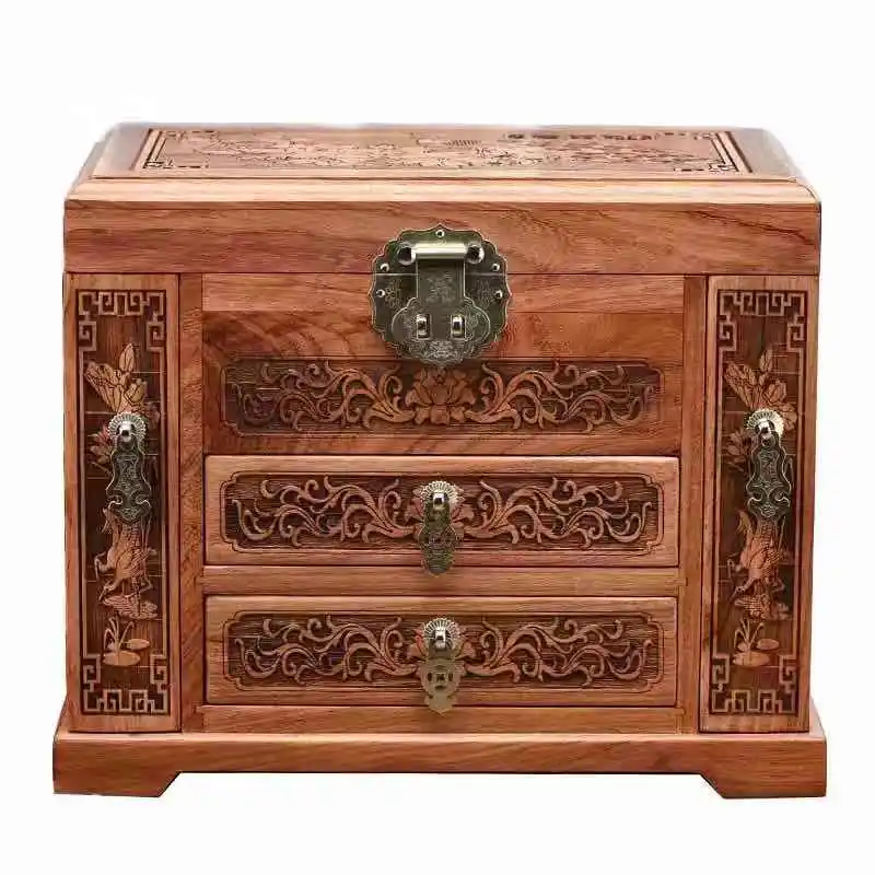 Burmese Rosewood Chinese Style Red Wood Jewelry Box Vintage Chinese Style Carved Jewelry Storage Box Wedding Gift
