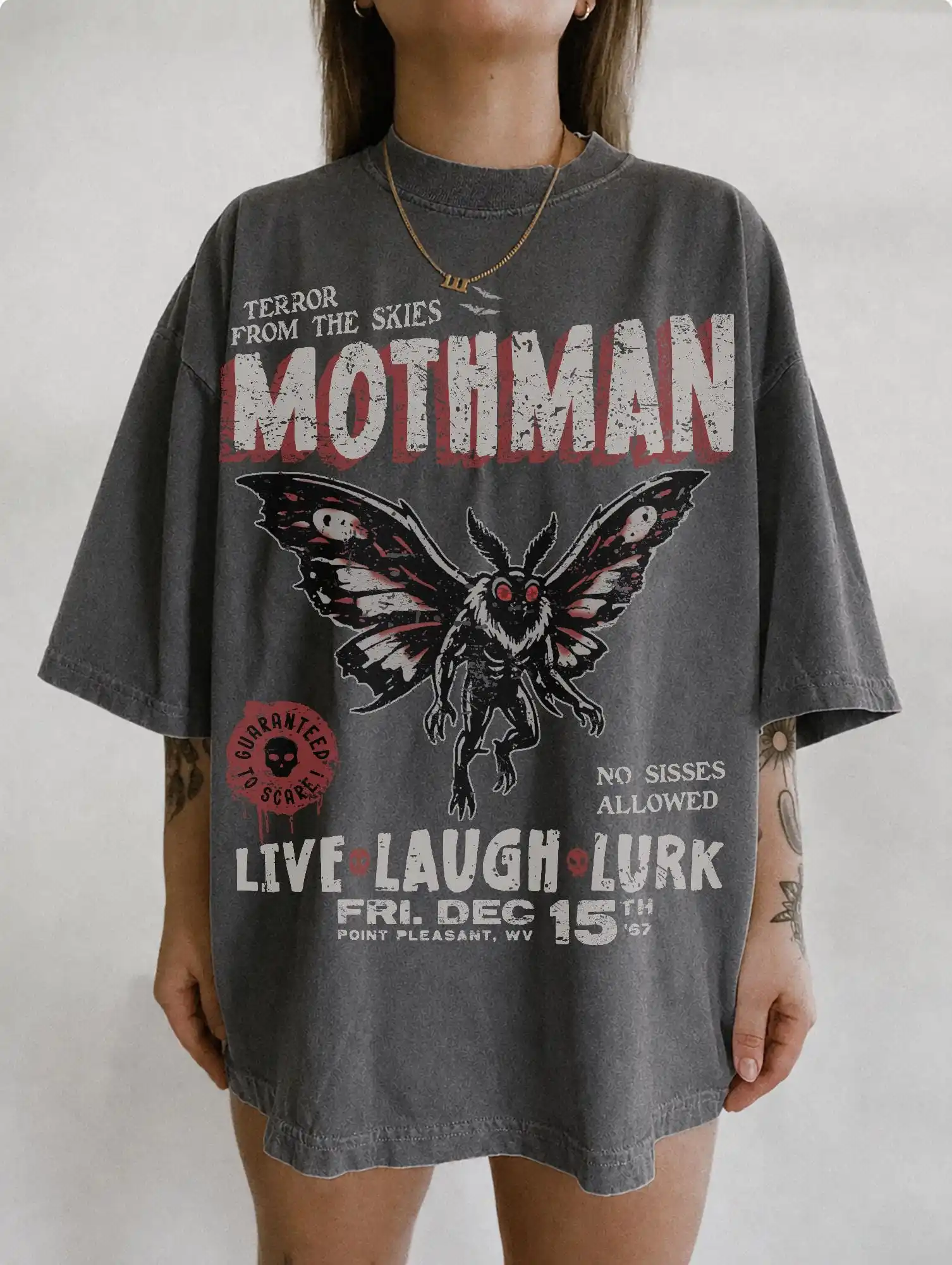 Mothman Shirt Live Laugh Lurk ® Cryptid Tee Vintage Halloween Shirt 90s Cult Classic Horror Shirt Monster Lover Gift
