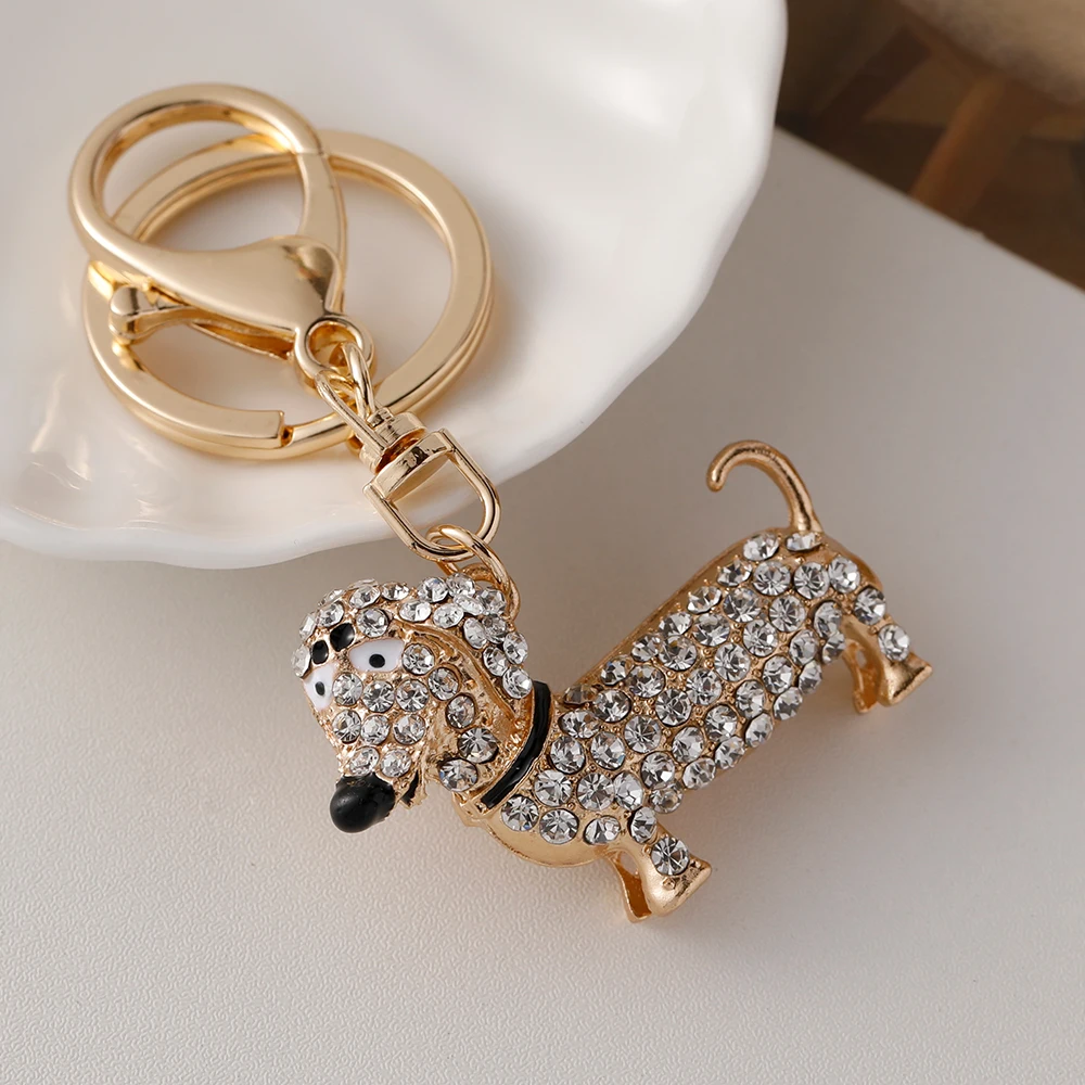 Cartoon Anime C​ute Dog Keychain Rhinestone Crystal Key Ring Women's Bag Pendant Souvenir Gift Dachshund​