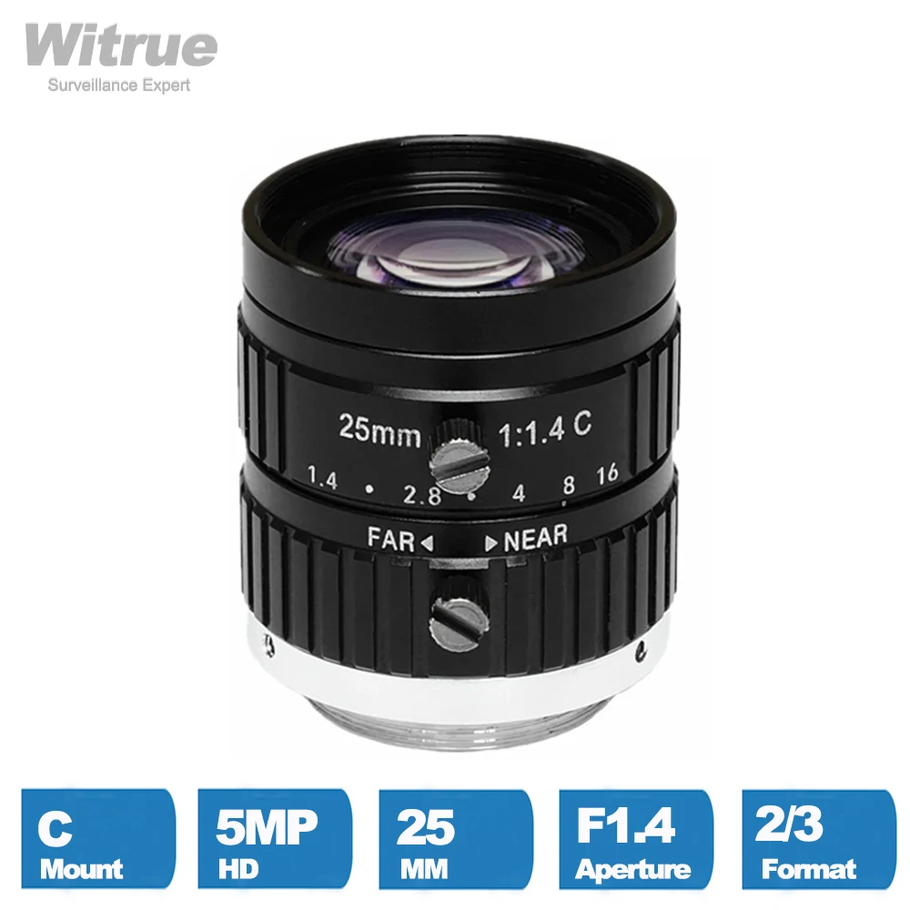 

Witure HD 5MP Industrial Camera Lens 25mm Aperture F1.4 Image Format 2/3" C Mount for Security Road Monitoring