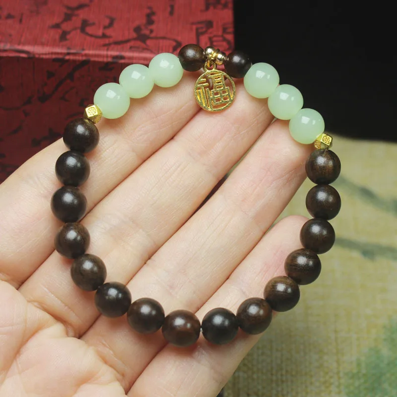 8mm Dalbergia Odorifera Agarwood Bracelet with Fortune Pendant Unisex Prayer Beads Hand Jewelry Gifts