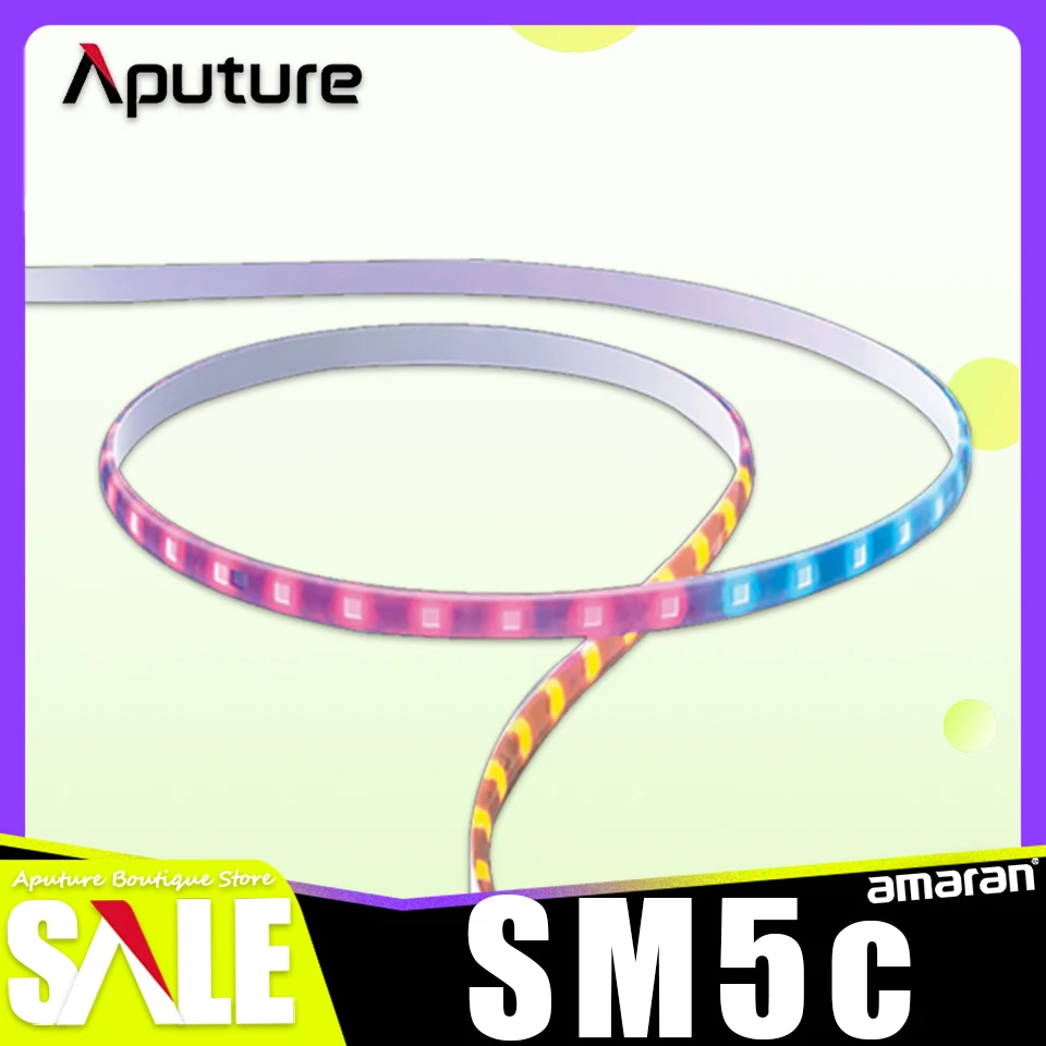 

Aputure Amaran SM5c Smart RGBWW Full-color Pixel LED Light Strip 20W 3200-6500K with Built-In Microphone for Setup Home Studio