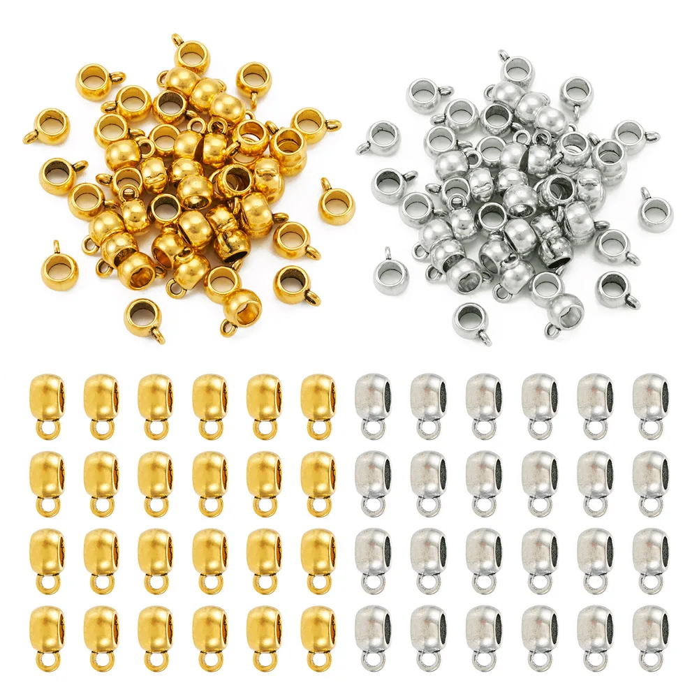 100Pcs Tibetan Alloy Bail Tube Beads Spacer Beads Hanger with Loop for Necklace Bracelet Connector Jewelry Making Findings 8x5mm