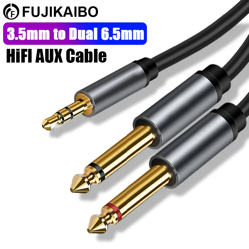 3.5mm to Dual 6.5mm Adapter Jack Audio Cable Double 6.35mm Male 1/4\