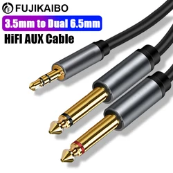 Cable adaptador de Audio Jack Dual de 3,5mm a 6,5mm, Cable de Audio macho doble de 6,35mm, Mono Jack de 1/4 